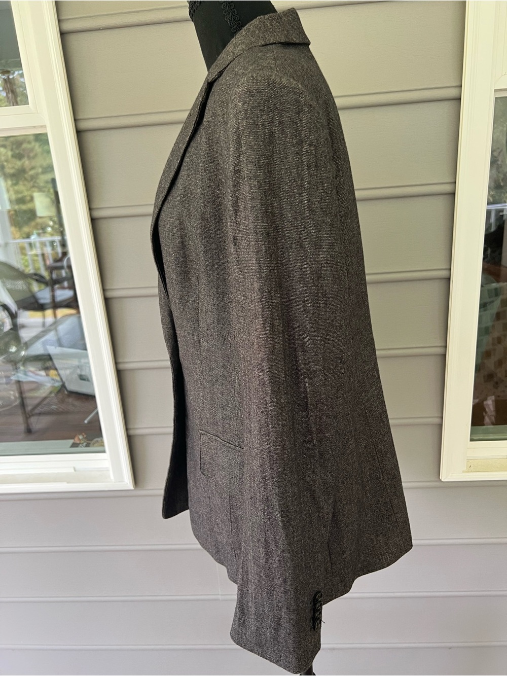 Ann Taylor Tweed Blazer Jacket Grey Textured Lined Wool Blend Office Size 14 - Picture 4 of 16